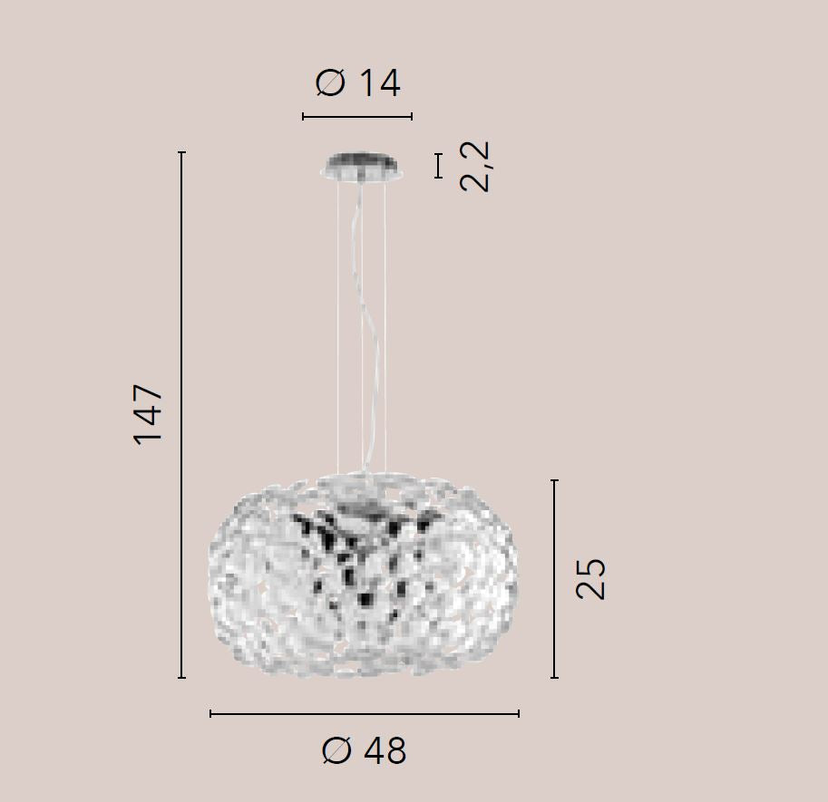 Sospensione D.48cm metallo cromo o bianco forme tondeggianti 3XE27 non incl. DIONISO Sospensione D.48cm metallo cromo o bianco forme tondeggianti 3XE27 non incl. DIONISO